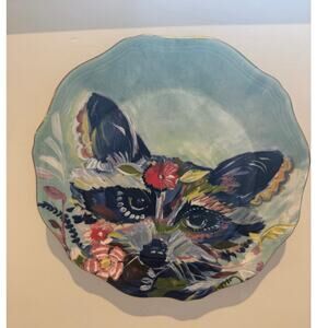 Anthropologie Raccoon Salad Plate 8 inches multi colored
